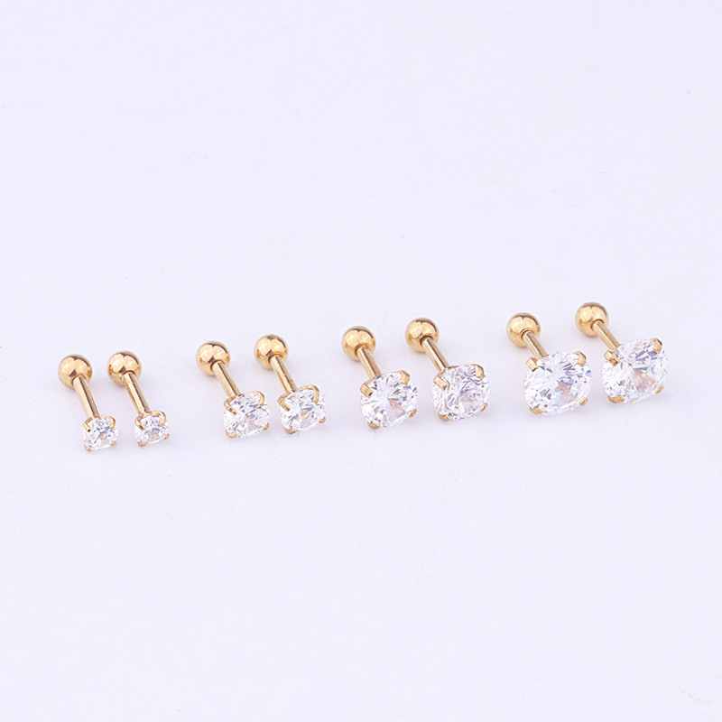 1 Piece Simple Series Simple Round 4mm Titanium Steel  18K Gold Plated Material Zircon Women's Stud Earrings h5 Picture3